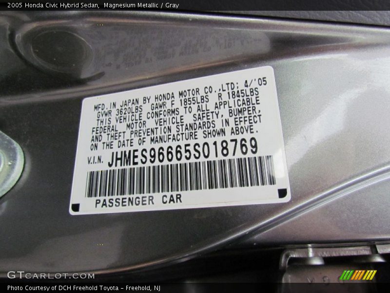 Magnesium Metallic / Gray 2005 Honda Civic Hybrid Sedan