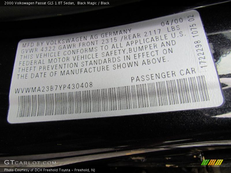 Black Magic / Black 2000 Volkswagen Passat GLS 1.8T Sedan