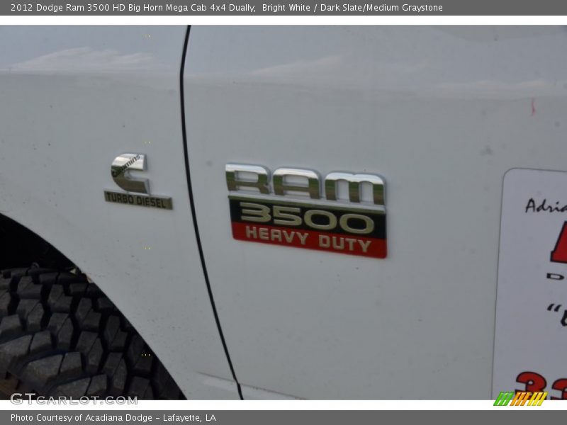 Bright White / Dark Slate/Medium Graystone 2012 Dodge Ram 3500 HD Big Horn Mega Cab 4x4 Dually