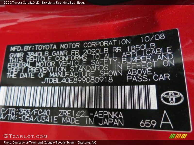 Barcelona Red Metallic / Bisque 2009 Toyota Corolla XLE