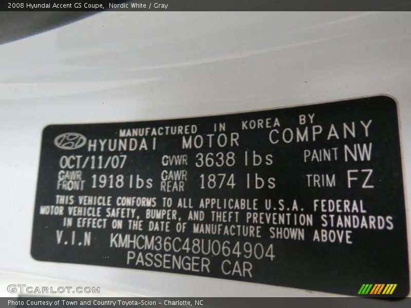 Nordic White / Gray 2008 Hyundai Accent GS Coupe