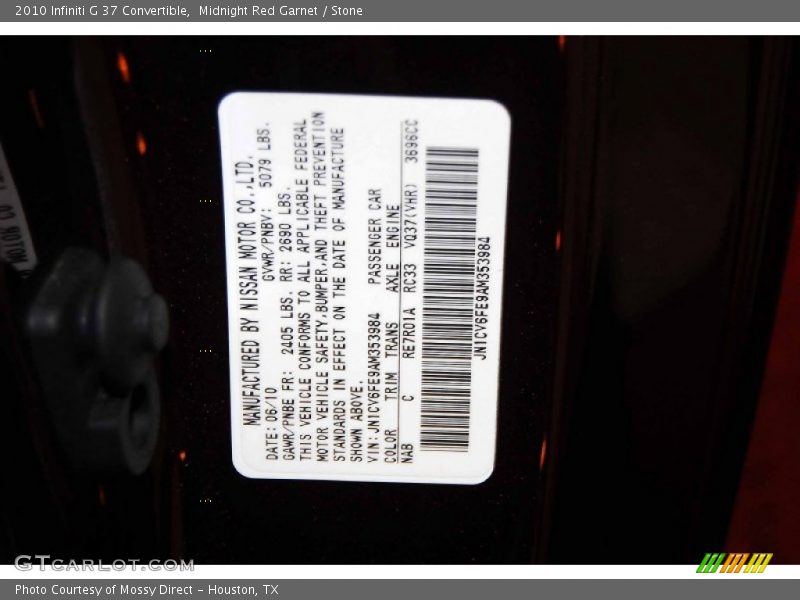 Midnight Red Garnet / Stone 2010 Infiniti G 37 Convertible