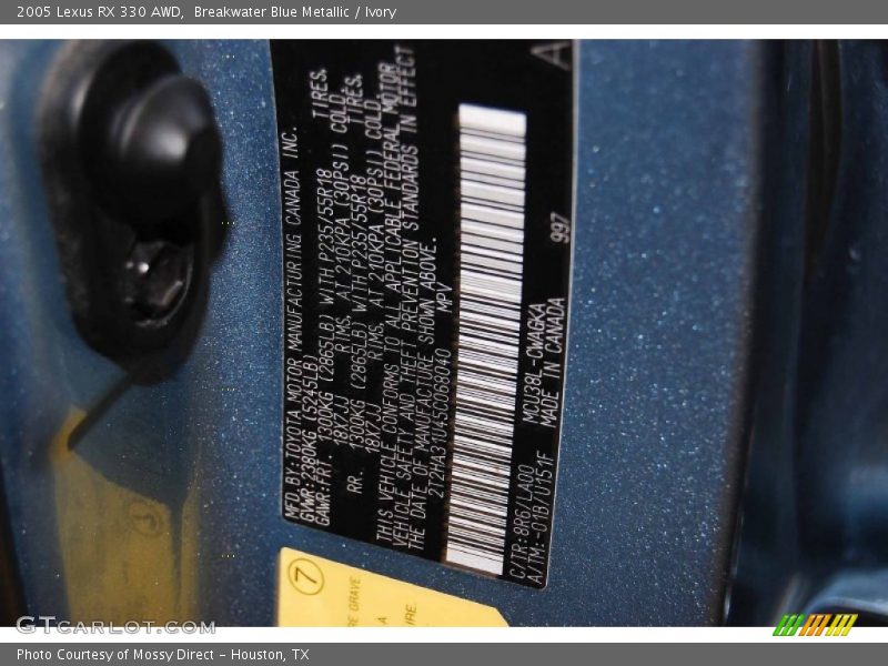 2005 RX 330 AWD Breakwater Blue Metallic Color Code 8R6