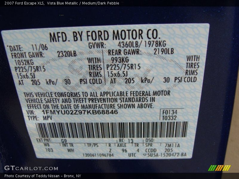 Vista Blue Metallic / Medium/Dark Pebble 2007 Ford Escape XLS