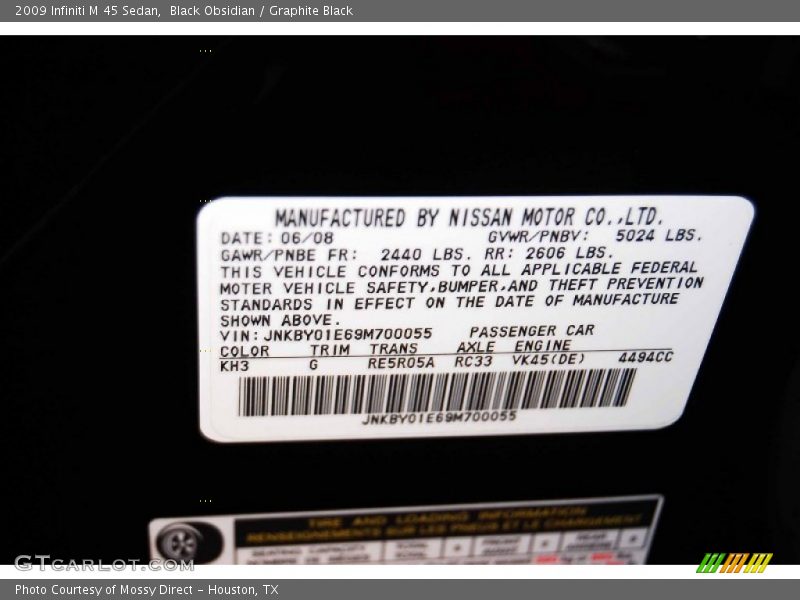 Black Obsidian / Graphite Black 2009 Infiniti M 45 Sedan