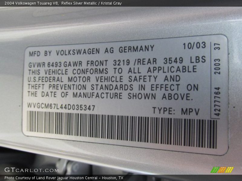 Reflex Silver Metallic / Kristal Gray 2004 Volkswagen Touareg V8