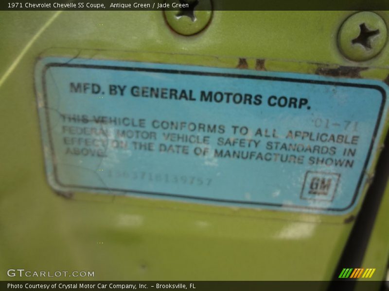 Info Tag of 1971 Chevelle SS Coupe