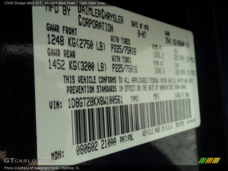 Modern Blue Pearl / Dark Slate Gray 2008 Dodge Nitro SXT