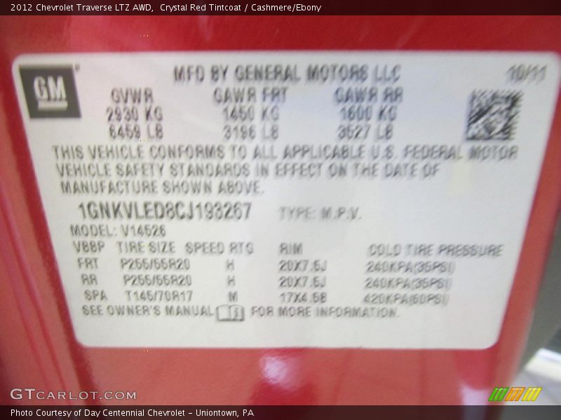 Crystal Red Tintcoat / Cashmere/Ebony 2012 Chevrolet Traverse LTZ AWD