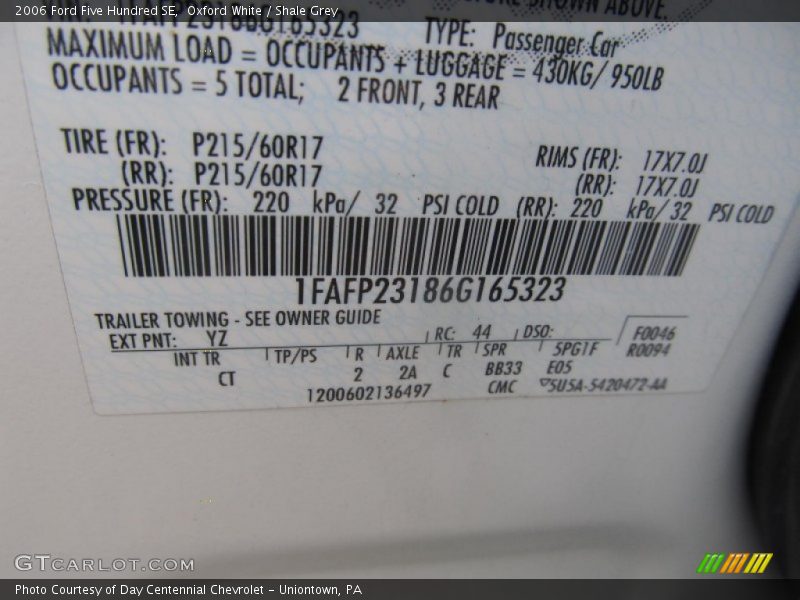Oxford White / Shale Grey 2006 Ford Five Hundred SE