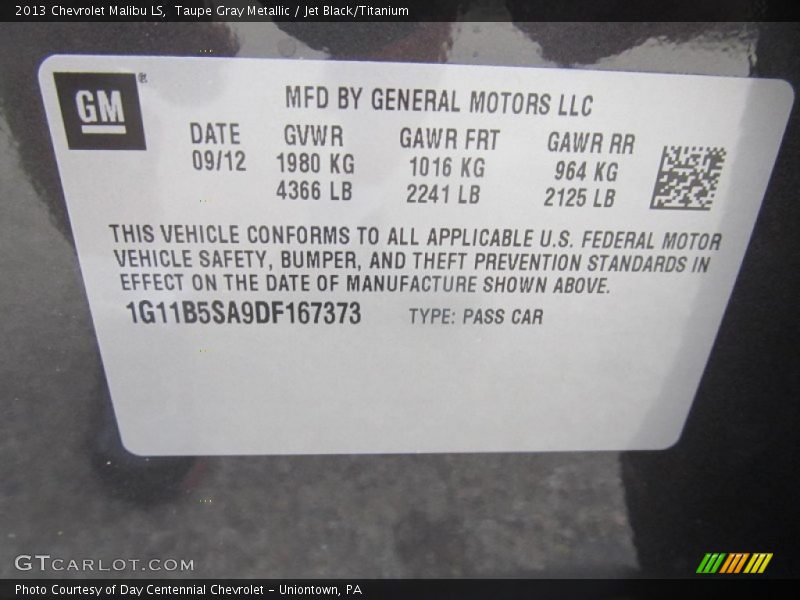 Taupe Gray Metallic / Jet Black/Titanium 2013 Chevrolet Malibu LS