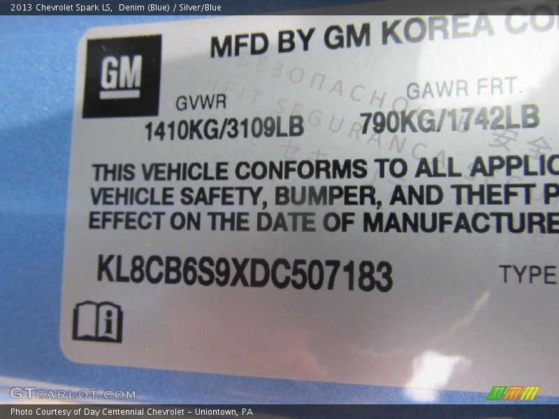 Denim (Blue) / Silver/Blue 2013 Chevrolet Spark LS