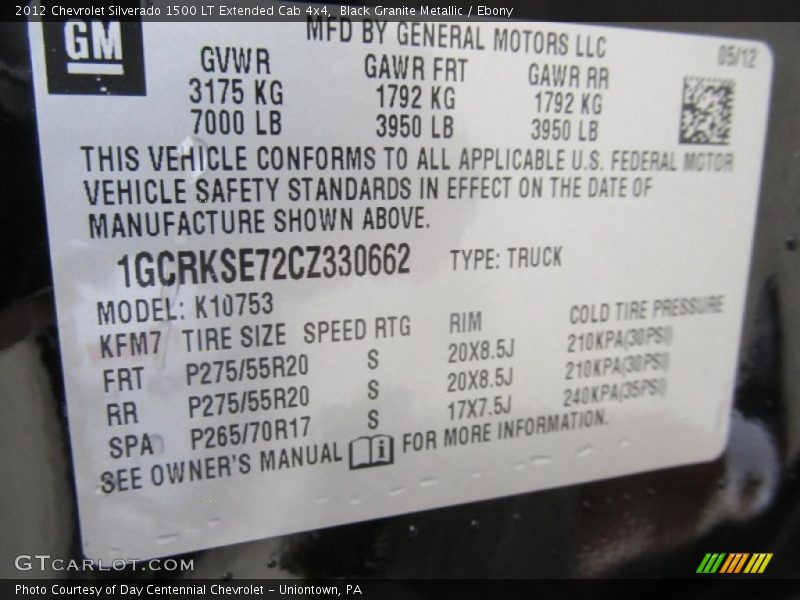 Black Granite Metallic / Ebony 2012 Chevrolet Silverado 1500 LT Extended Cab 4x4
