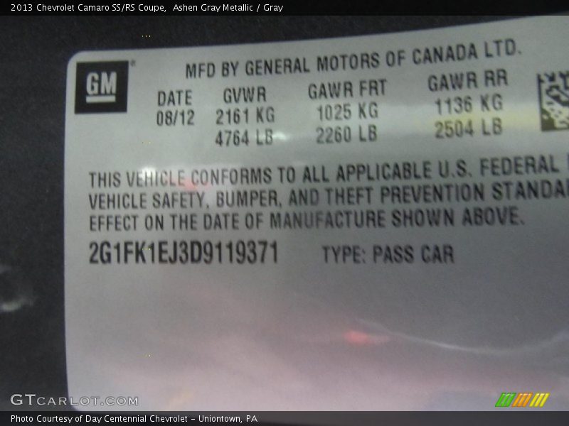 Ashen Gray Metallic / Gray 2013 Chevrolet Camaro SS/RS Coupe
