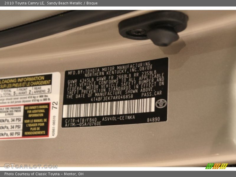 Sandy Beach Metallic / Bisque 2010 Toyota Camry LE