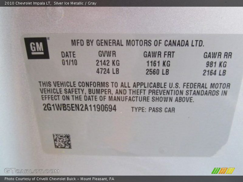 Silver Ice Metallic / Gray 2010 Chevrolet Impala LT