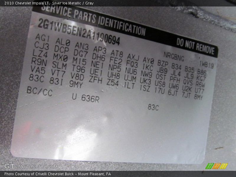 Silver Ice Metallic / Gray 2010 Chevrolet Impala LT