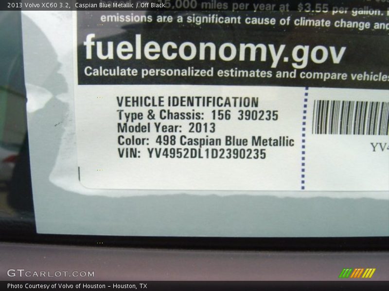 Caspian Blue Metallic / Off Black 2013 Volvo XC60 3.2