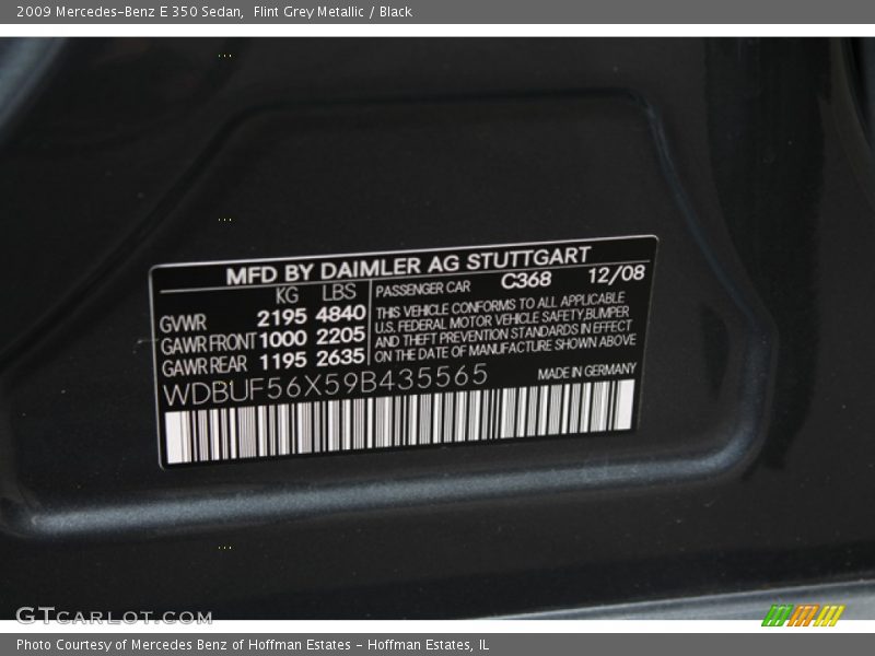 2009 E 350 Sedan Flint Grey Metallic Color Code 368