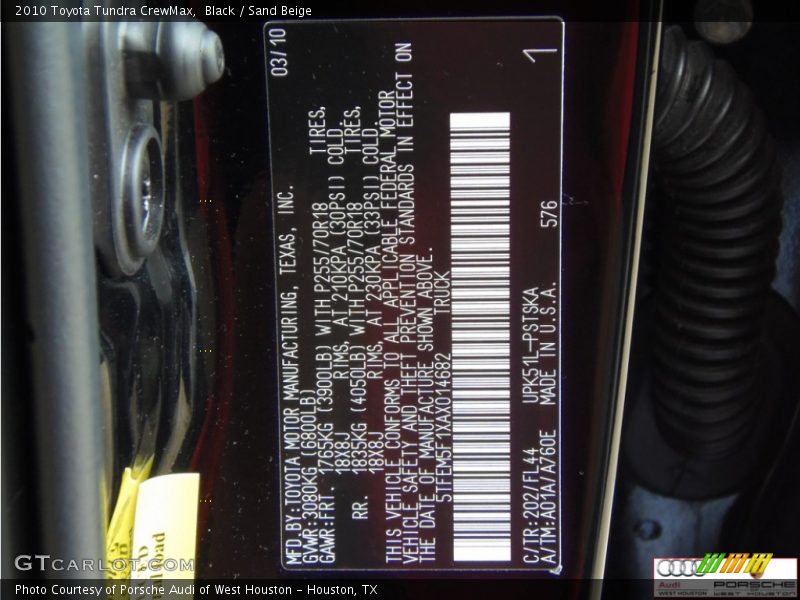 Black / Sand Beige 2010 Toyota Tundra CrewMax