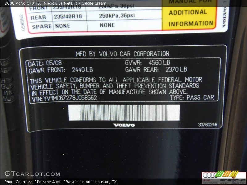 Magic Blue Metallic / Calcite Cream 2008 Volvo C70 T5