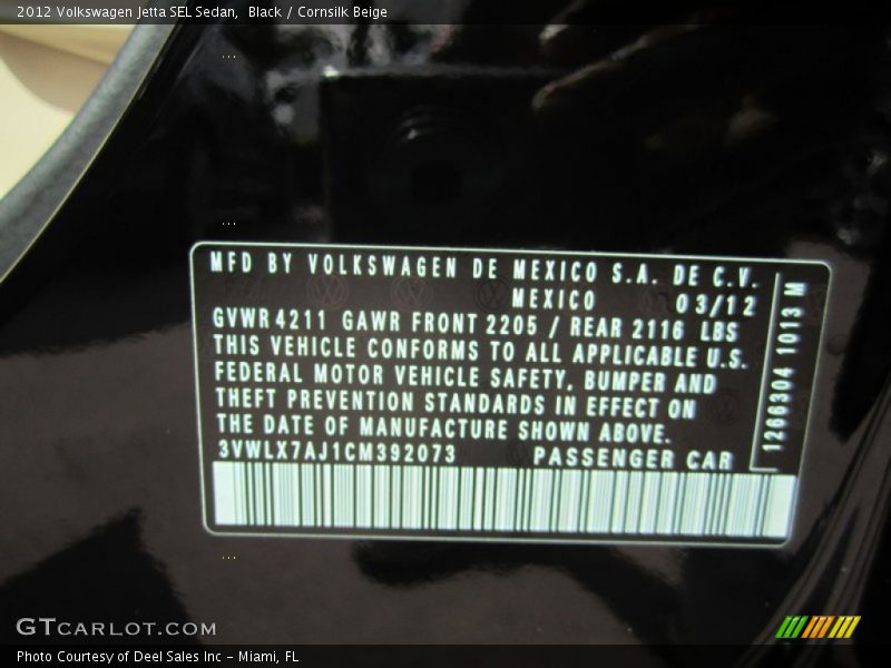 Black / Cornsilk Beige 2012 Volkswagen Jetta SEL Sedan