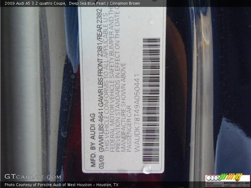 Deep Sea Blue Pearl / Cinnamon Brown 2009 Audi A5 3.2 quattro Coupe