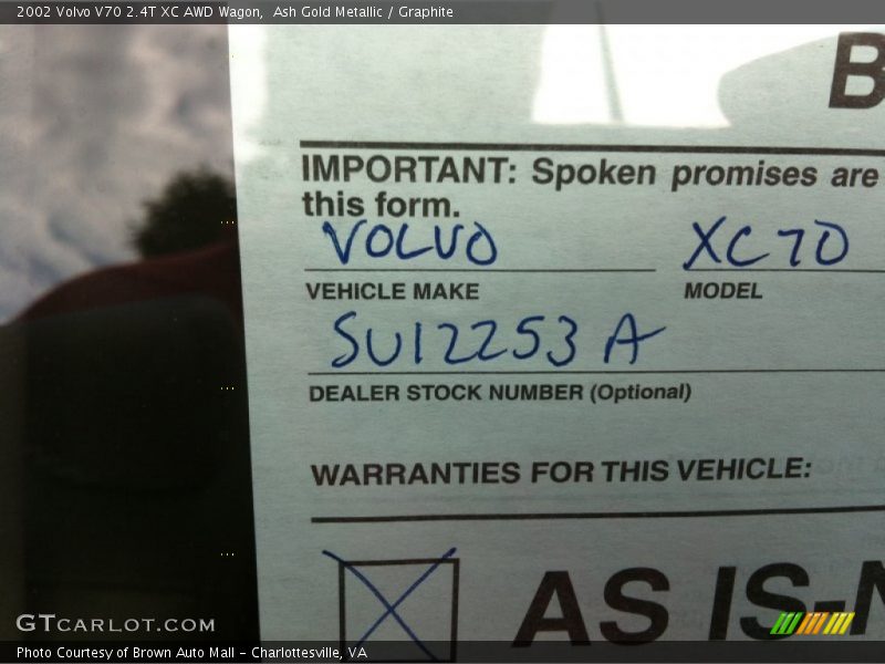 Ash Gold Metallic / Graphite 2002 Volvo V70 2.4T XC AWD Wagon