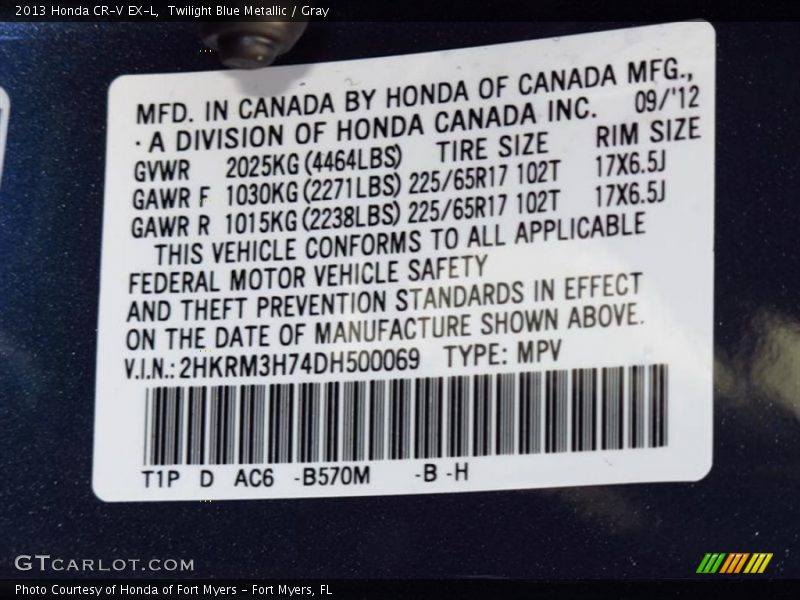 Twilight Blue Metallic / Gray 2013 Honda CR-V EX-L