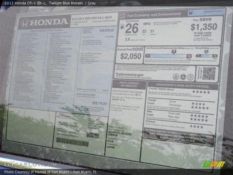Twilight Blue Metallic / Gray 2013 Honda CR-V EX-L