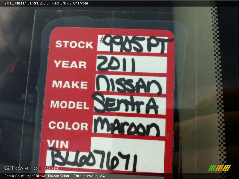 Red Brick / Charcoal 2011 Nissan Sentra 2.0 S