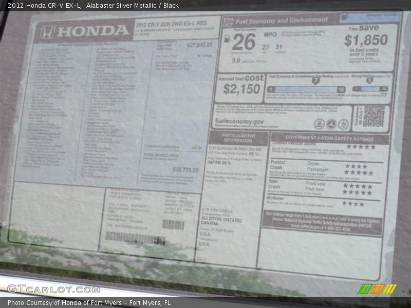 Alabaster Silver Metallic / Black 2012 Honda CR-V EX-L