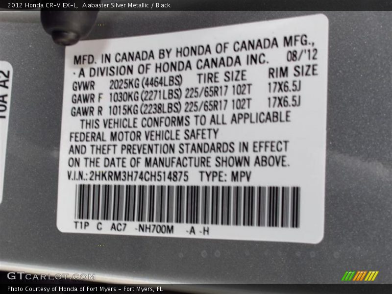 Alabaster Silver Metallic / Black 2012 Honda CR-V EX-L