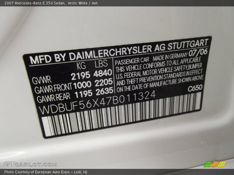 Arctic White / Ash 2007 Mercedes-Benz E 350 Sedan
