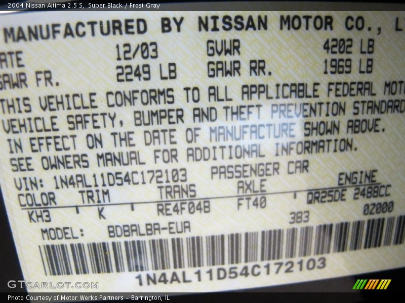 Super Black / Frost Gray 2004 Nissan Altima 2.5 S