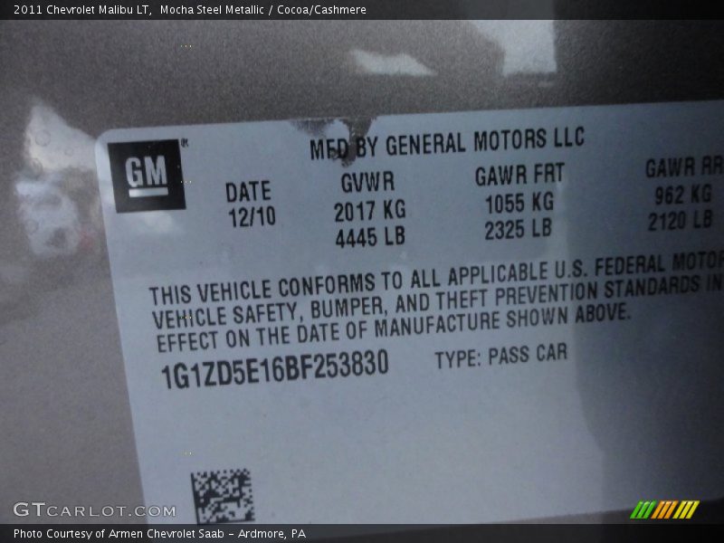 Mocha Steel Metallic / Cocoa/Cashmere 2011 Chevrolet Malibu LT