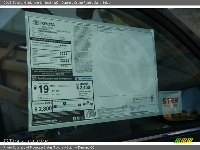  2013 Highlander Limited 4WD Window Sticker