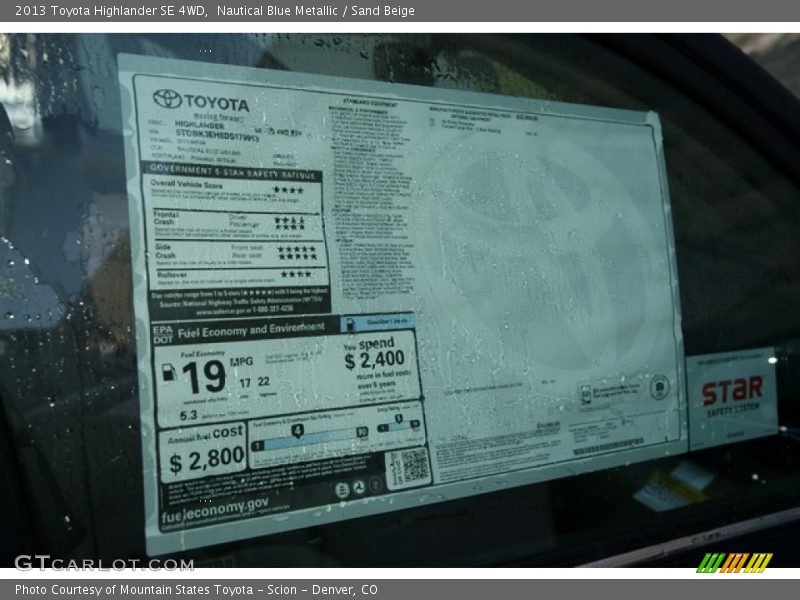  2013 Highlander SE 4WD Window Sticker