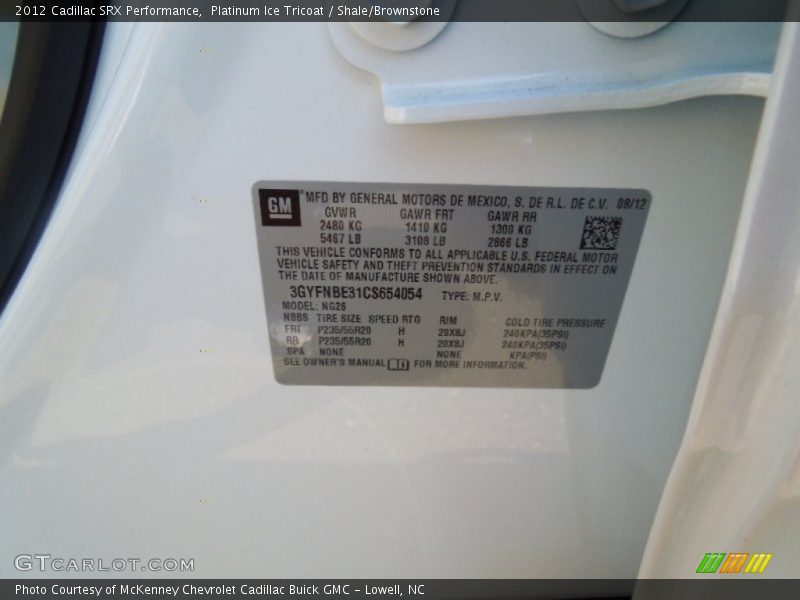 Platinum Ice Tricoat / Shale/Brownstone 2012 Cadillac SRX Performance