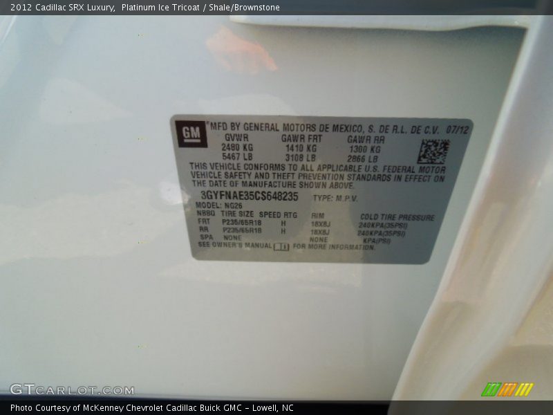 Platinum Ice Tricoat / Shale/Brownstone 2012 Cadillac SRX Luxury