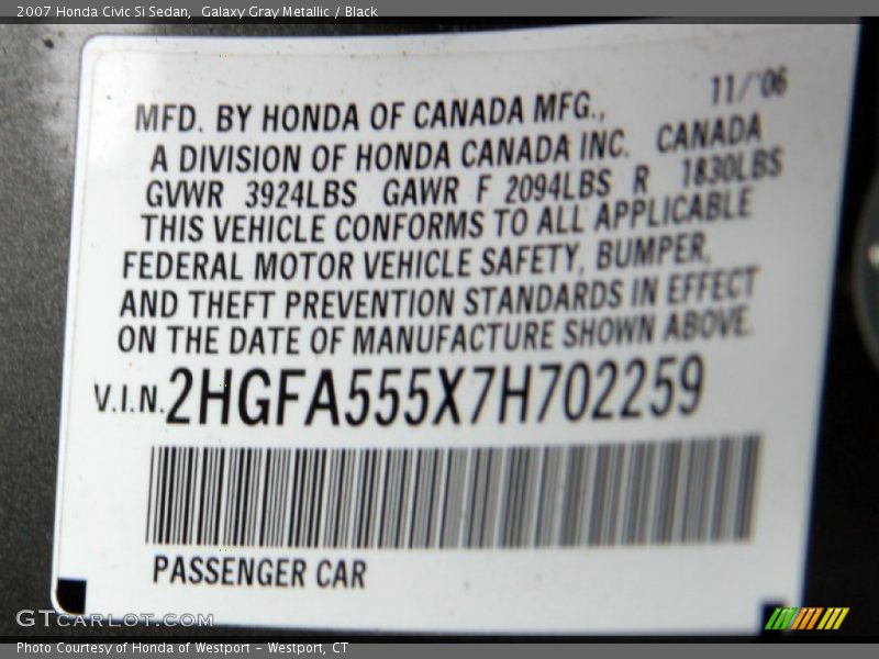 Galaxy Gray Metallic / Black 2007 Honda Civic Si Sedan