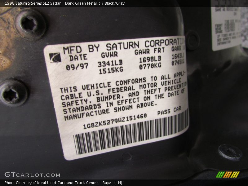 Dark Green Metallic / Black/Gray 1998 Saturn S Series SL2 Sedan