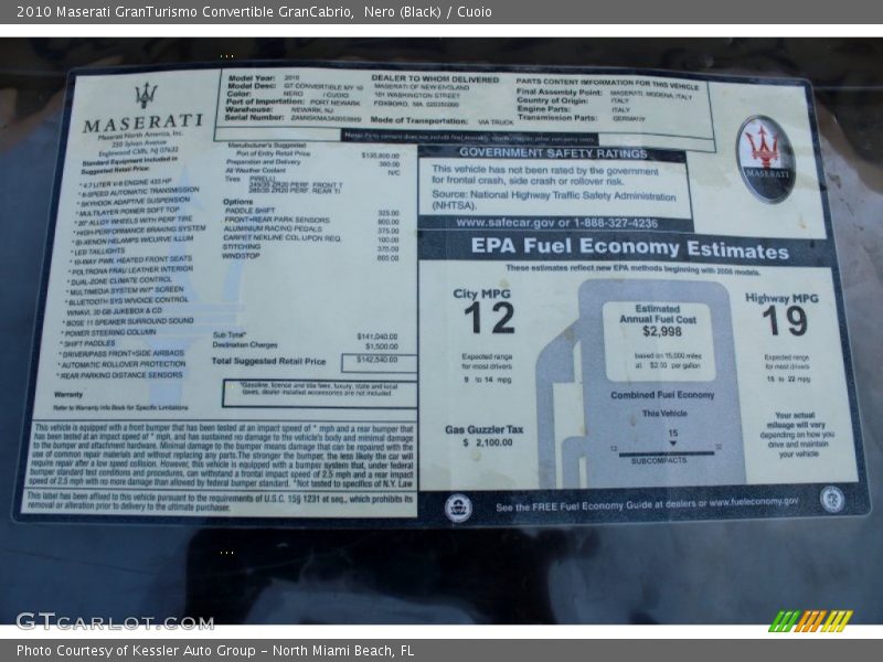  2010 GranTurismo Convertible GranCabrio Window Sticker