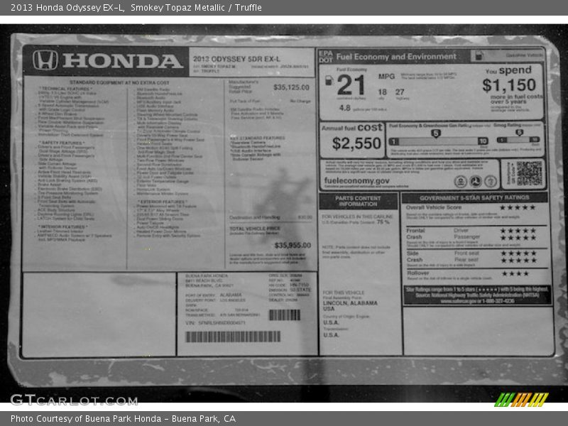 Smokey Topaz Metallic / Truffle 2013 Honda Odyssey EX-L