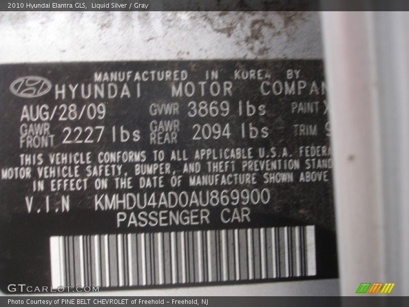 Liquid Silver / Gray 2010 Hyundai Elantra GLS