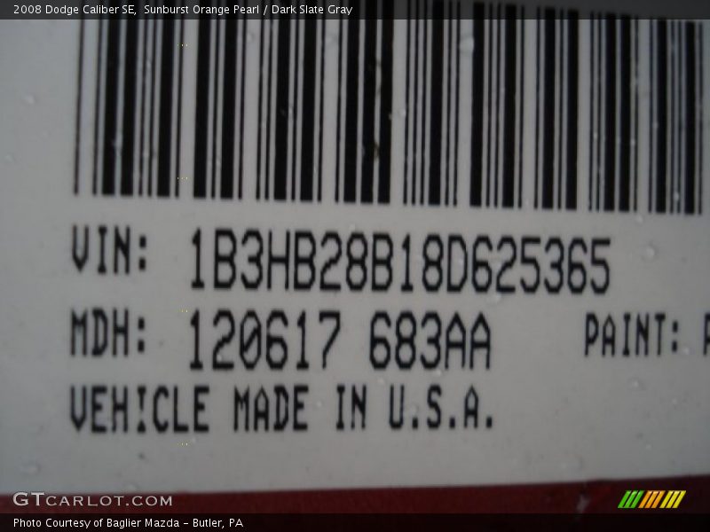 Sunburst Orange Pearl / Dark Slate Gray 2008 Dodge Caliber SE