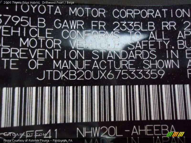 Driftwood Pearl / Beige 2006 Toyota Prius Hybrid