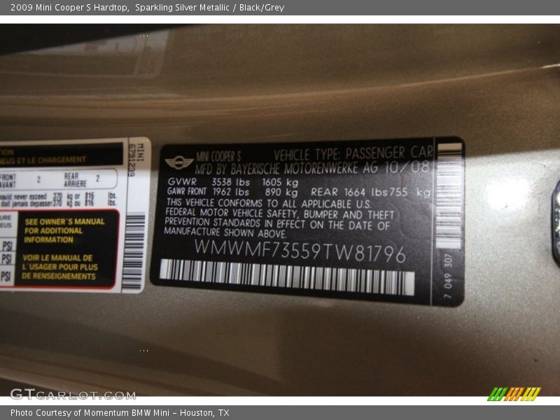Sparkling Silver Metallic / Black/Grey 2009 Mini Cooper S Hardtop
