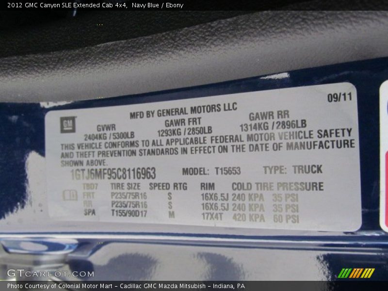 Navy Blue / Ebony 2012 GMC Canyon SLE Extended Cab 4x4