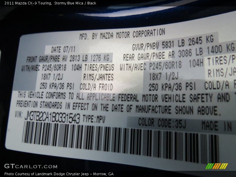 Stormy Blue Mica / Black 2011 Mazda CX-9 Touring